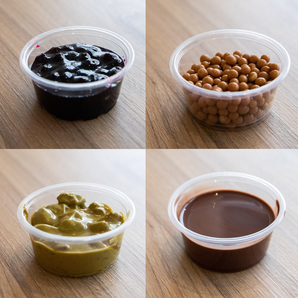 Topping collection Tasting - Pistachio, chocolate, cherry sauce and salted caramel pearls